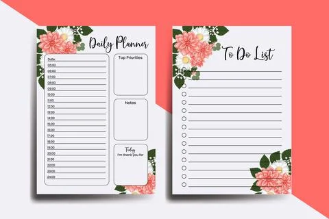 Planner To Do List Dahlia Flower Design Template Illustrazione stock