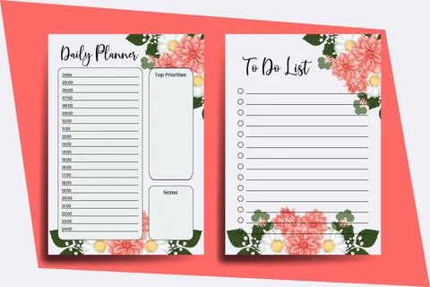 Planner To Do List Dahlia Flower Design Template Stock-Illustration