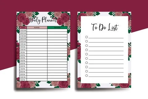 Planner To Do List Maroon Rose Flower Design Template Illustrazione stock