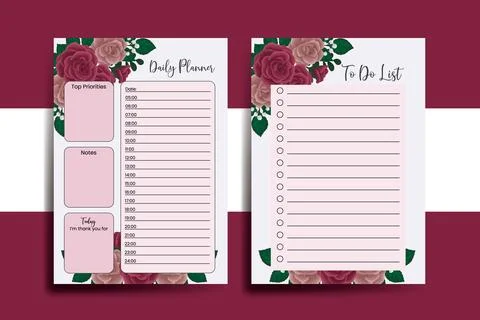 Planner To Do List Maroon Rose Flower Design Template Stock Illustration