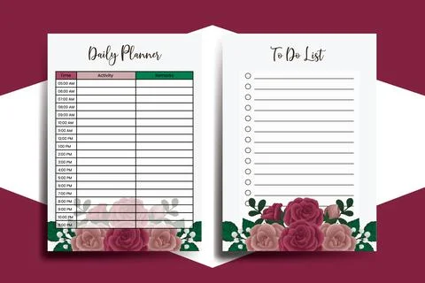 Planner To Do List Maroon Rose Flower Design Template Stock Illustration