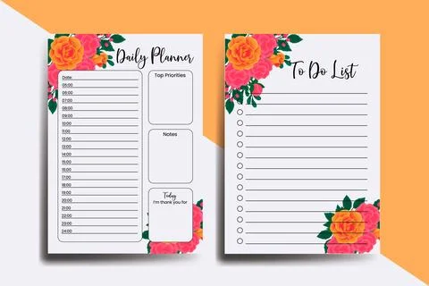 Planner To Do List Orange Rose Flower Design Template Illustrazione stock