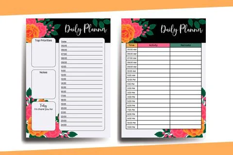 Planner To Do List Orange Rose Flower Design Template Illustrazione stock