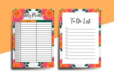 Planner To Do List Orange Rose Flower Design Template Illustrazione stock