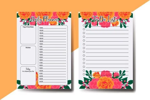 Planner To Do List Orange Rose Flower Design Template 스톡 일러스트
