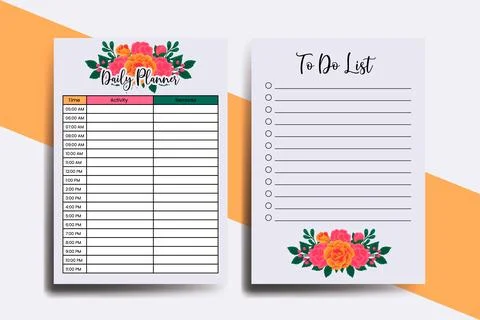 Planner To Do List Orange Rose Flower Design Template Stock Illustration
