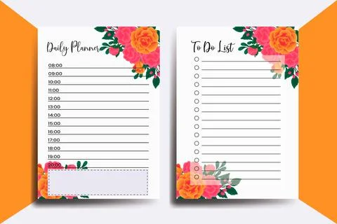 Planner To Do List Orange Rose Flower Design Template Illustrazione stock