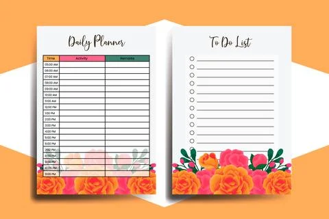 Planner To Do List Orange Rose Flower Design Template Stock Illustration