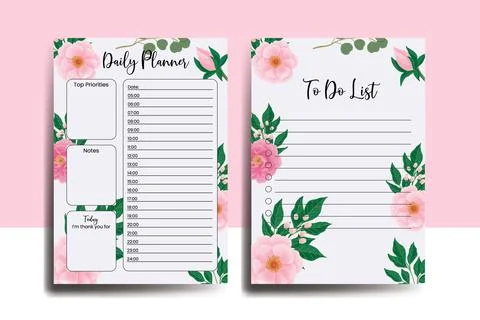 Planner To Do List Peony Flower Design Template Illustrazione stock