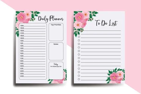 Planner To Do List Peony Flower Design Template Illustrazione stock
