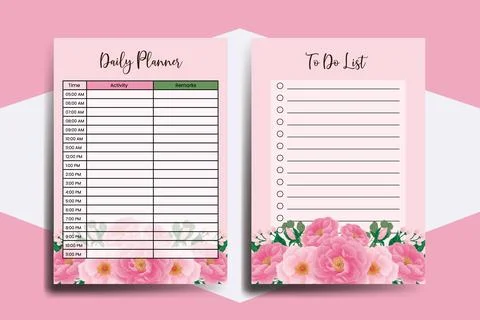 Planner To Do List Peony Flower Design Template Illustrazione stock