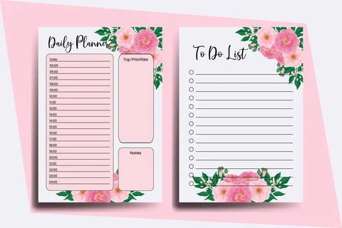 Planner To Do List Peony Flower Design Template Stock Illustration