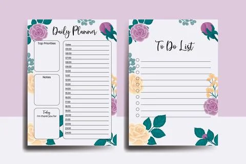 Planner To Do List Rose Flower Design Template Illustrazione stock