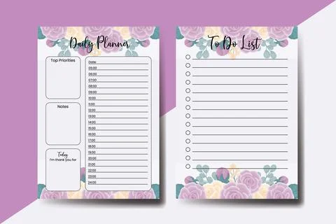 Planner To Do List Rose Flower Design Template Stock Illustration