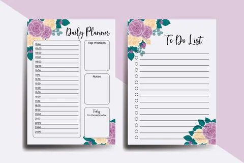 Planner To Do List Rose Flower Design Template Stock Illustration