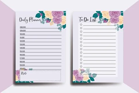 Planner To Do List Rose Flower Design Template Illustrazione stock