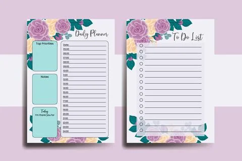 Planner To Do List Rose Flower Design Template Illustrazione stock
