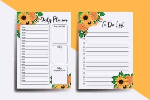 Planner To Do List Sunflower Flower Design Template Stock Illustration