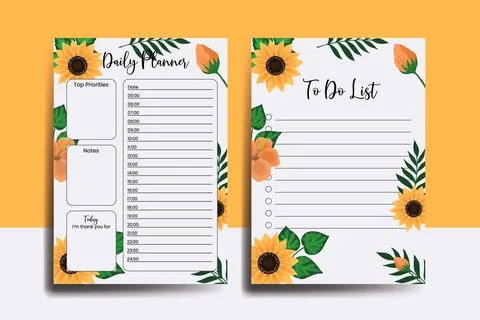 Planner To Do List Sunflower Flower Design Template Stock Illustration