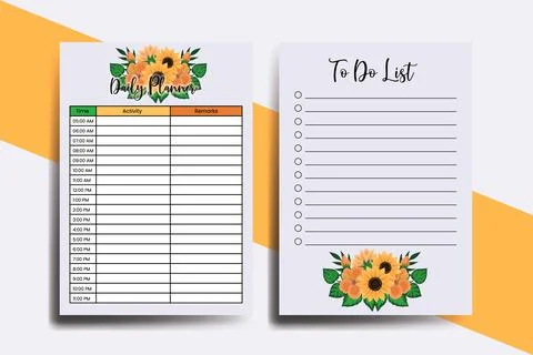 Planner To Do List Sunflower Flower Design Template 스톡 일러스트