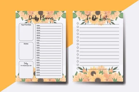 Planner To Do List Sunflower Flower Design Template Stock Illustration