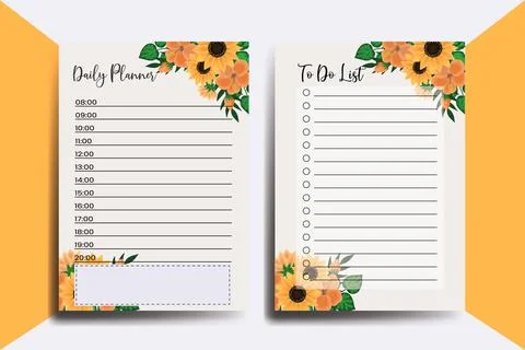 Planner To Do List Sunflower Flower Design Template Stock Illustration