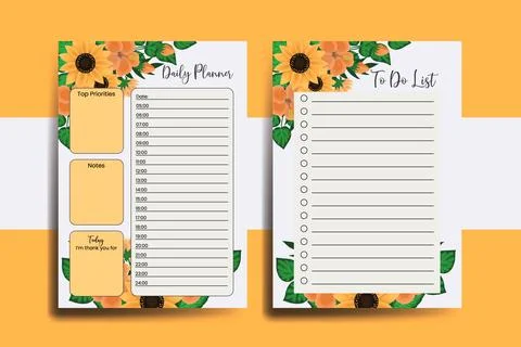 Planner To Do List Sunflower Flower Design Template Illustrazione stock