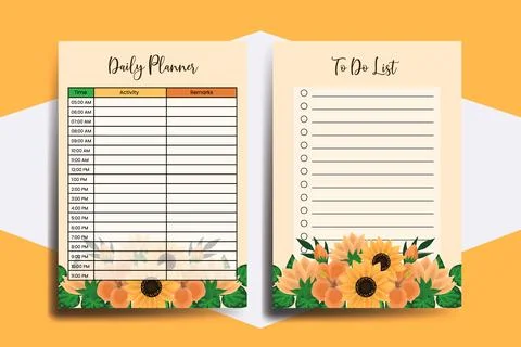 Planner To Do List Sunflower Flower Design Template Stock Illustration