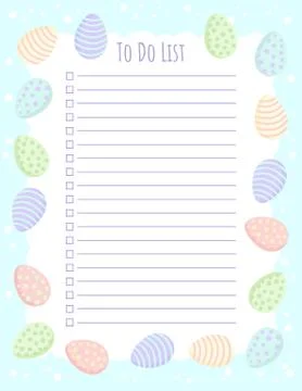 Planner to do list template with Easter eggs in pastel colors. Printable stat Stock Illustration
