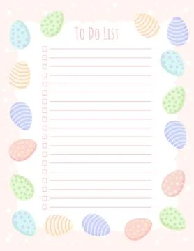 Planner to do list template with Easter eggs in pastel colors. Printable stat Stock Illustration
