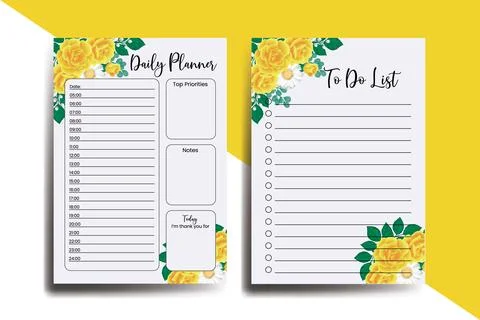Planner To Do List Yellow Rose Flower Design Template Illustrazione stock