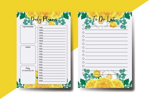 Planner To Do List Yellow Rose Flower Design Template Stock Illustration