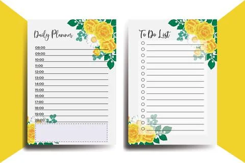 Planner To Do List Yellow Rose Flower Design Template Stock Illustration