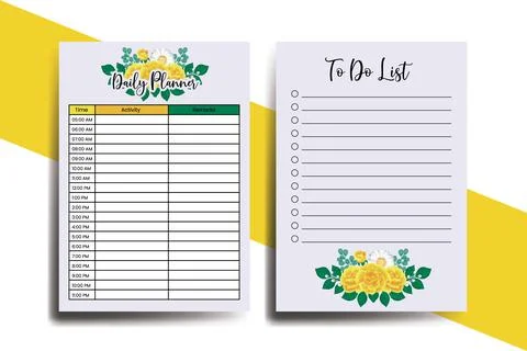 Planner To Do List Yellow Rose Flower Design Template Stock Illustration