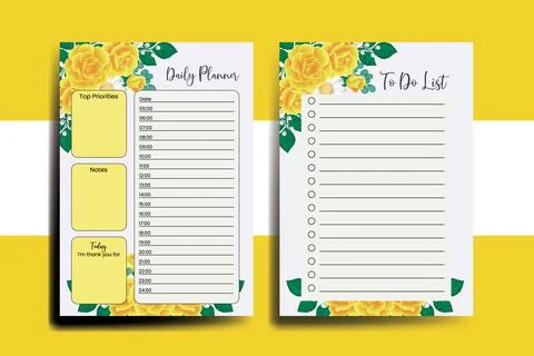 Planner To Do List Yellow Rose Flower Design Template Illustrazione stock
