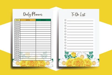 Planner To Do List Yellow Rose Flower Design Template Stock Illustration