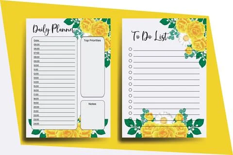 Planner To Do List Yellow Rose Flower Design Template Illustrazione stock