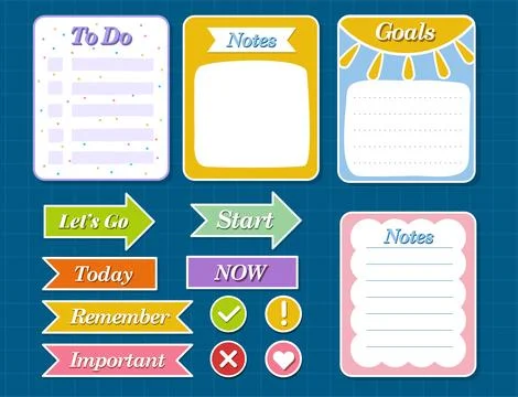 Planner elements set. To do list and planner. Memo and notepad, notebook list Stock Illustration