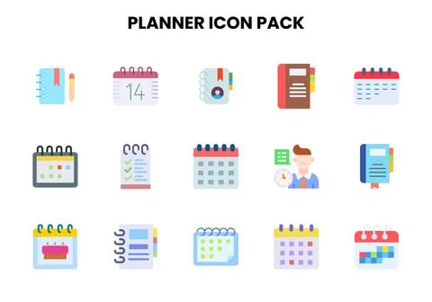 Planner Flat Design Icons Pack Stock Illustration