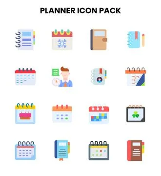 Planner Flat Design Icons Pack Stock Illustration