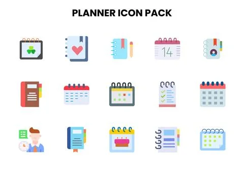 Planner Flat Set Icons Pack Stock Illustration