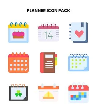 Planner Flat Set Icons Pack 库存插图