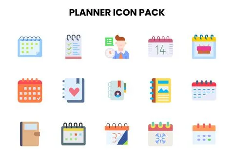 Planner Flat Vector Icons Pack Illustration