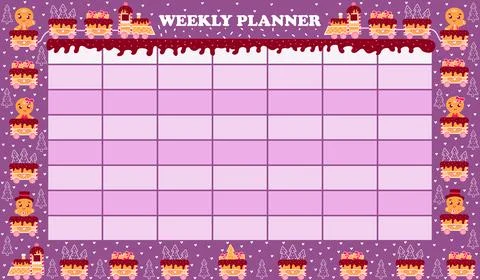Planner for kids with colourful gingerbread train and characters, chocolate i Stock Illustration