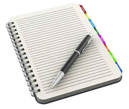 Planner notebook with monthly tabs and pen. 3D rendering Stock Illustration