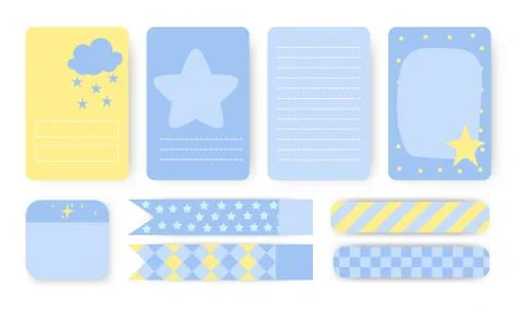 Planner notebook page duct tape sticker vector set Stock Illustration