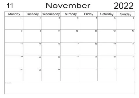 Planner November 2022. Empty cells of planner. Monthly organizer. Calendar 20 Stock Illustration