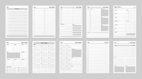 Planner page schedule templates, 3d vector set Illustrazione stock