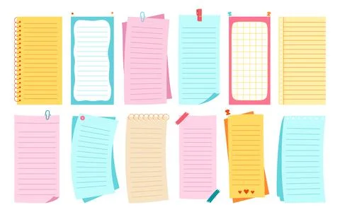 Planner paper sticky note flat set note list blank sticker organizer graphic Illustrazione stock