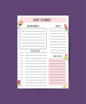 Planner printable template with blue elements. daily planner note paper to-do Stock Illustration